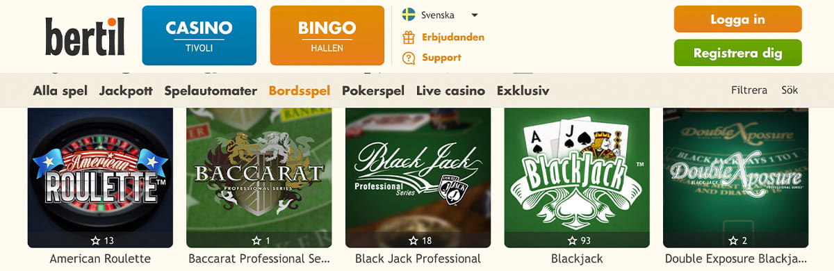 Bild på bertil Casinos klassiska bordsspel.