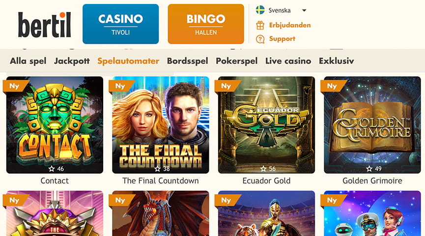 Bild på bertil Casinos spelutbud bland slots.