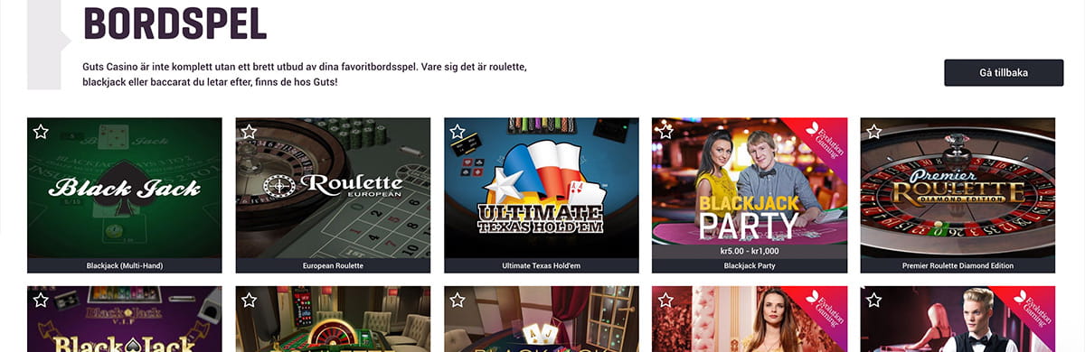 Bild på Guts Casinos klassiska bordsspel
