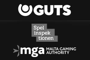 Bild på Guts Casinos logga och licensen hos MGA och Spelinspektionen