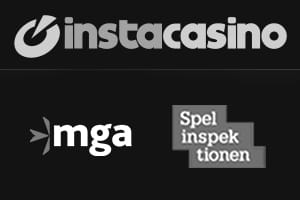 Bild som visar Instacasinos logotyp bredvid sigill från Spelinspektionen MGA