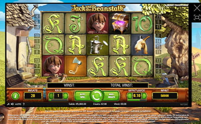 Bild på spelplanen i casinospelet Jack and the Beanstalk hos Instacasino