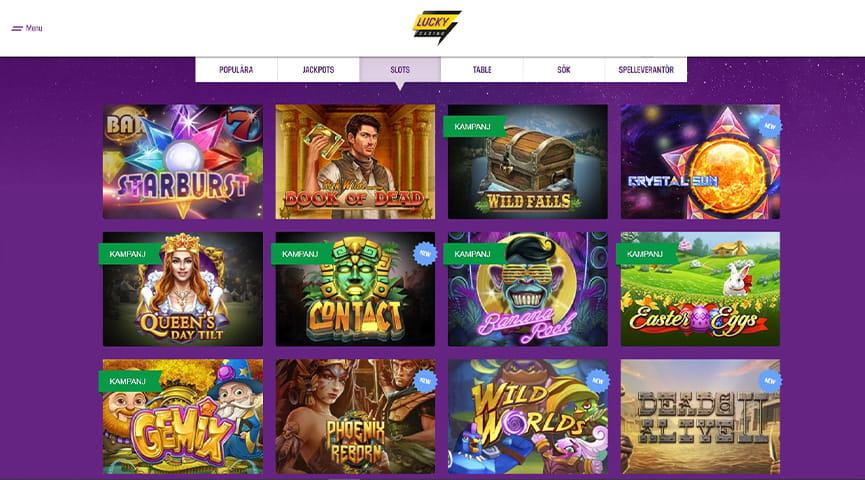 Bild som visar utbudet av slots hos casinosajten Lucky Casino