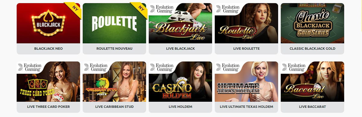 Bild som visar utbudet av bordsspel hos casinosajten Miami Dice