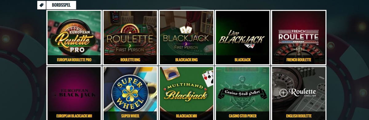 Bild som visar utbudet av bordsspel hos casinosajten No Account Casino