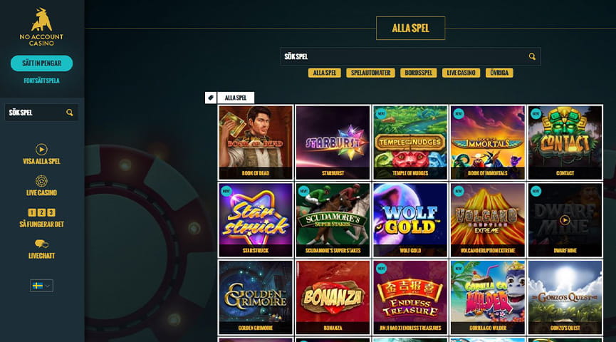 Bild som visar slots hos casinosajten No Account Casino