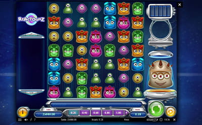 Bild på spelplanen i spelautomaten Reactoonz hos Hopa.