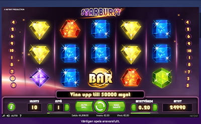 Bild på slotspelet Starburst hos Dreamz Casino.