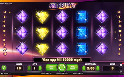 Bild på slotspelet Starburst hos Guts Casino.