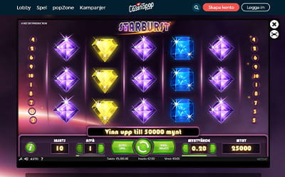 Bild på spelplanen i casinospelet Starburst hos Casinopop