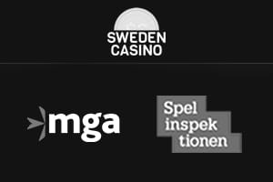 Sweden Casinos logotyp bredvid sigill från MGA spelinspektionen.