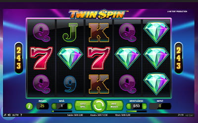 Bild på spelplanen i casinospelet Twin Spin hos Goliath Casino.