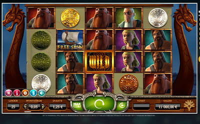 Bild som visar spelplanen i spelautomaten Vikings go Wild hos No Account Casino.